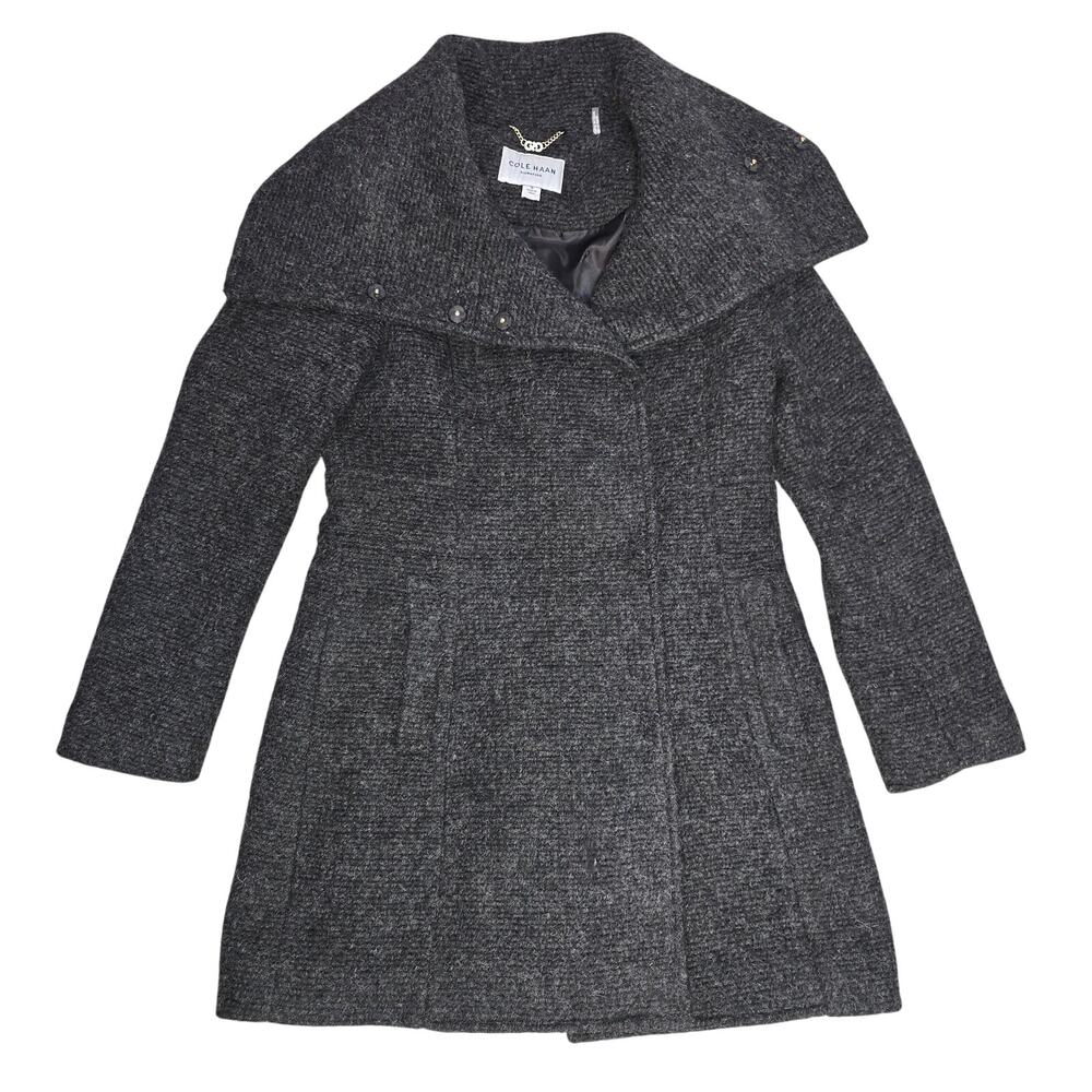 Cole Haan Wool Pea Coat Womens 6 Charcoal Grey Winter Minimalist Capsule Outdoor